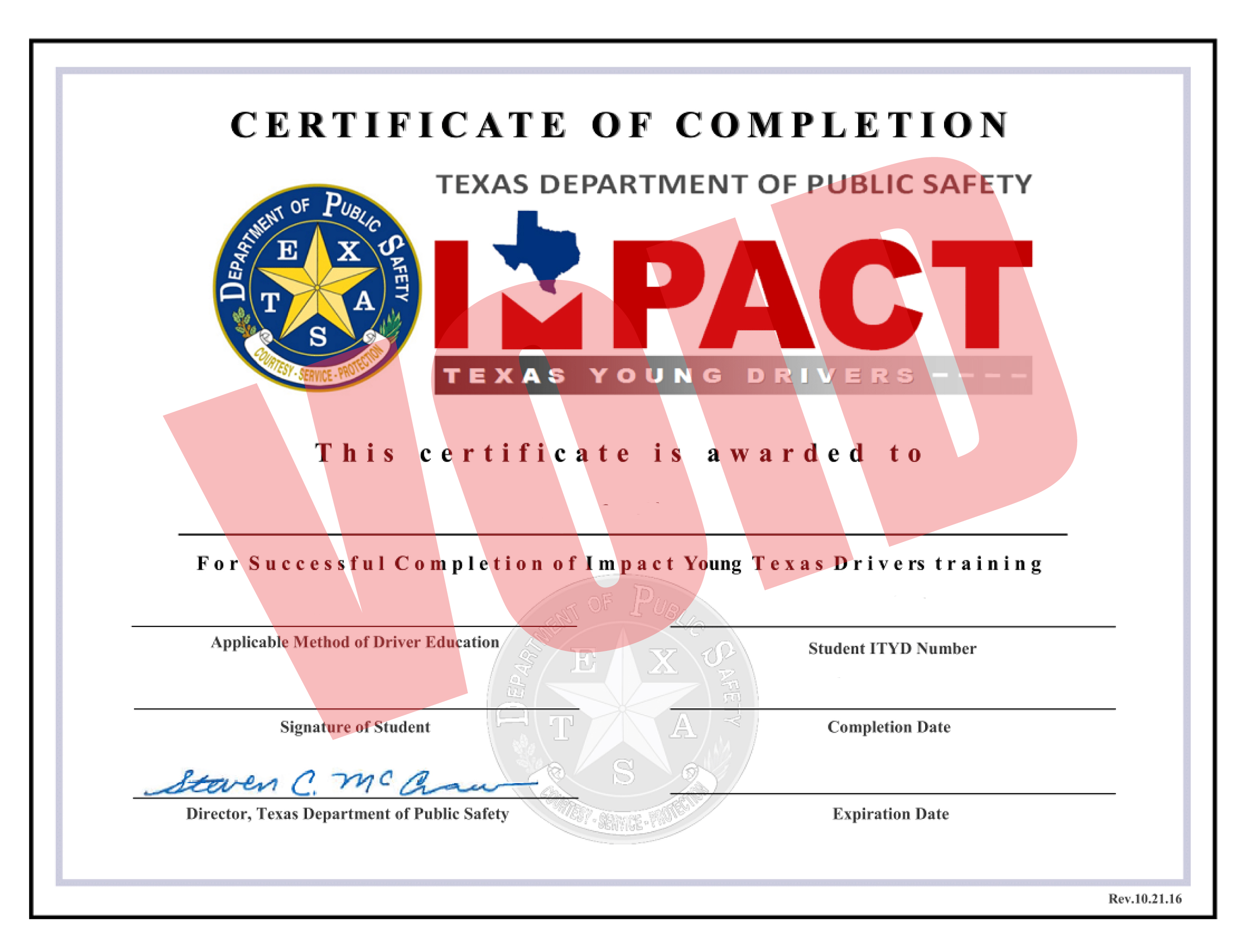 Image result for sample Texas ITYD Certificate